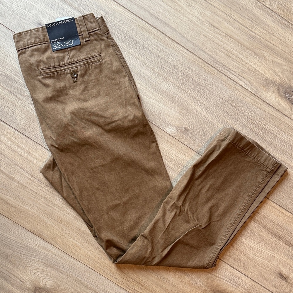 BANANA REPUBLIC AIDEN PANT Slim Fit Khaki Chino Tan Brown Business Casual Pants